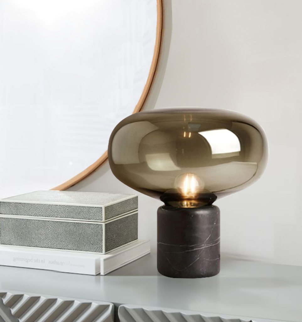 Aureon Smoked Glass Table Lamp with Marble Base