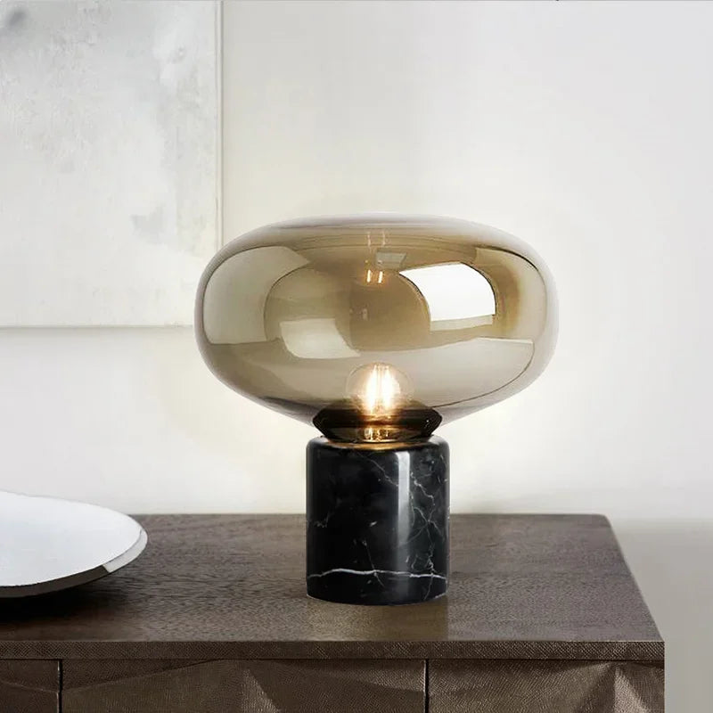 Aureon Smoked Glass Table Lamp with Marble Base