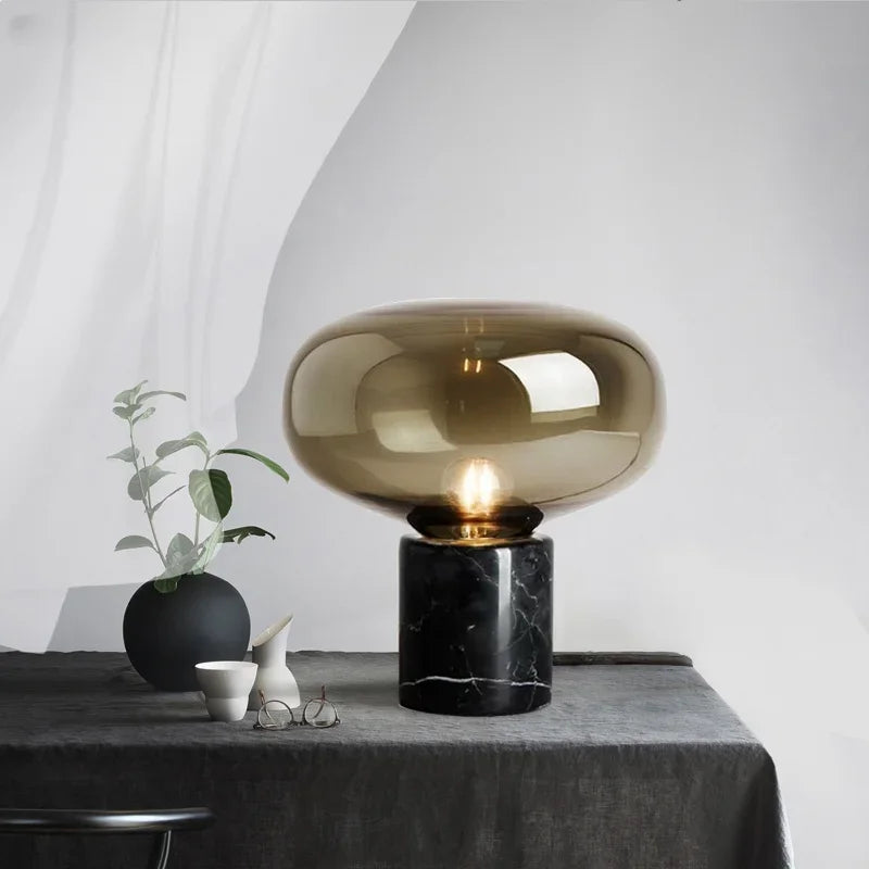 Aureon Smoked Glass Table Lamp with Marble Base