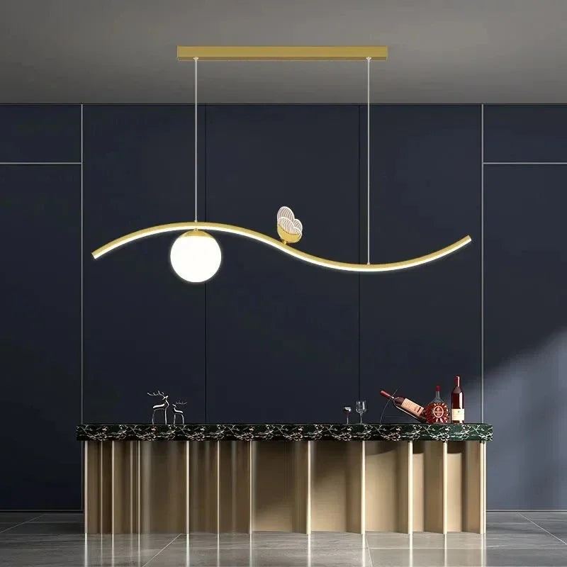 Hanoi Butterfly Wave Pendant – Gold LED Dining Room Chandelier with Remote Dimming