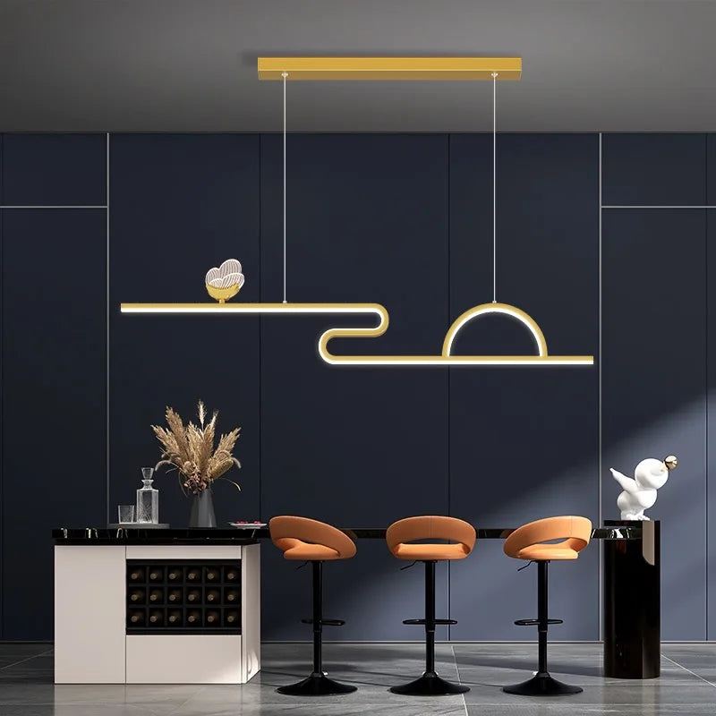 Hanoi Butterfly Wave Pendant – Gold LED Dining Room Chandelier with Remote Dimming