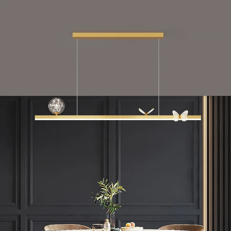 Hanoi Butterfly Wave Pendant – Gold LED Dining Room Chandelier with Remote Dimming