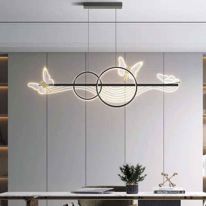 Hanoi Butterfly Wave Pendant – Gold LED Dining Room Chandelier with Remote Dimming