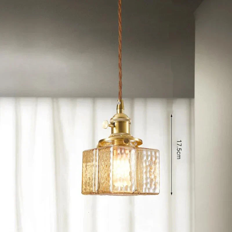 Emily Square Glass Pendant – Clear Glass & Brass-Tone Modern Vintage Light