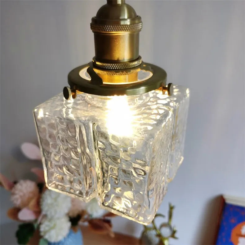 Emily Square Glass Pendant – Clear Glass & Brass-Tone Modern Vintage Light