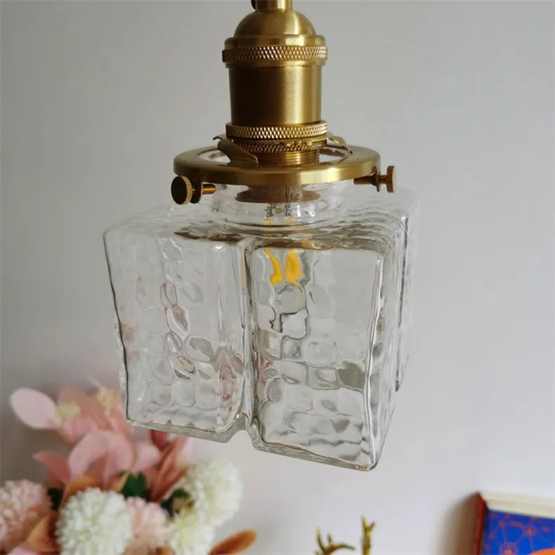Emily Square Glass Pendant – Clear Glass & Brass-Tone Modern Vintage Light