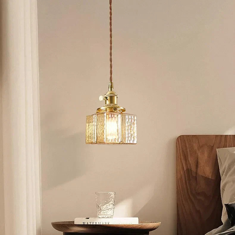 Emily Square Glass Pendant – Clear Glass & Brass-Tone Modern Vintage Light