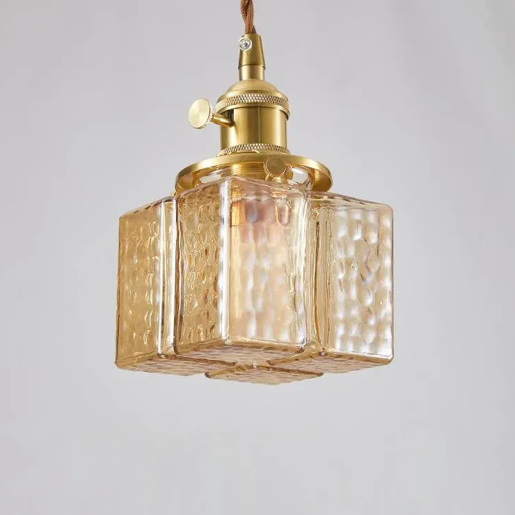 Emily Square Glass Pendant – Clear Glass & Brass-Tone Modern Vintage Light