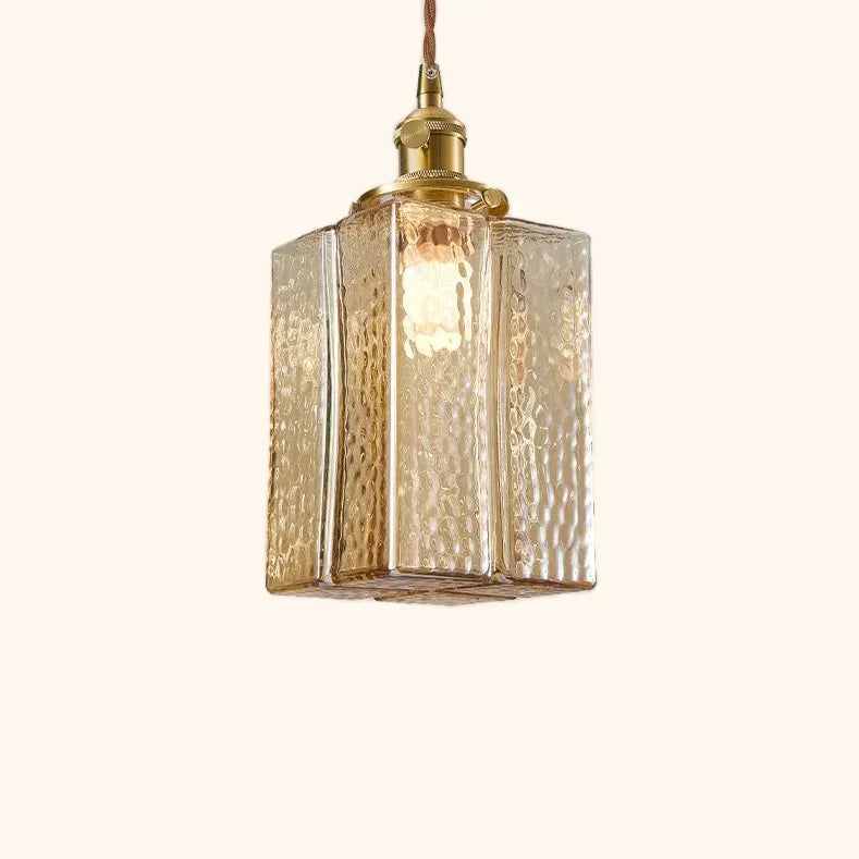 Emily Square Glass Pendant – Clear Glass & Brass-Tone Modern Vintage Light