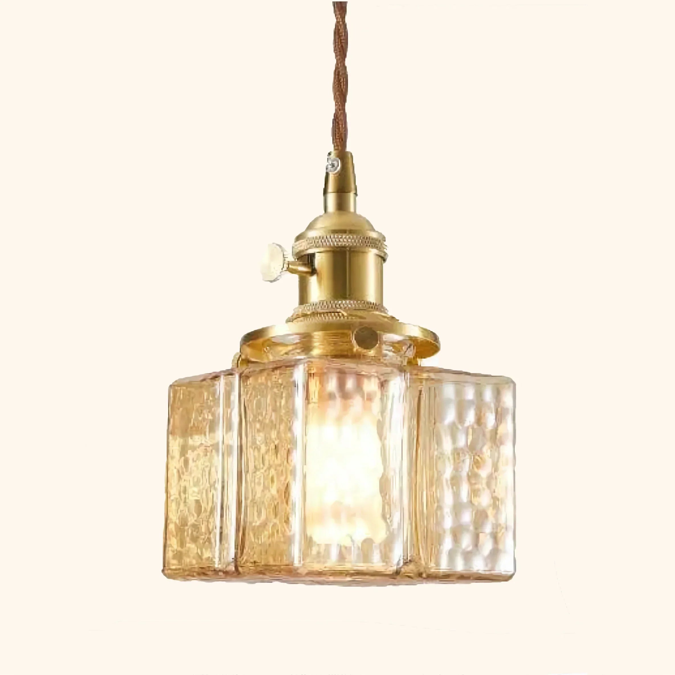 Emily Square Glass Pendant – Clear Glass & Brass-Tone Modern Vintage Light