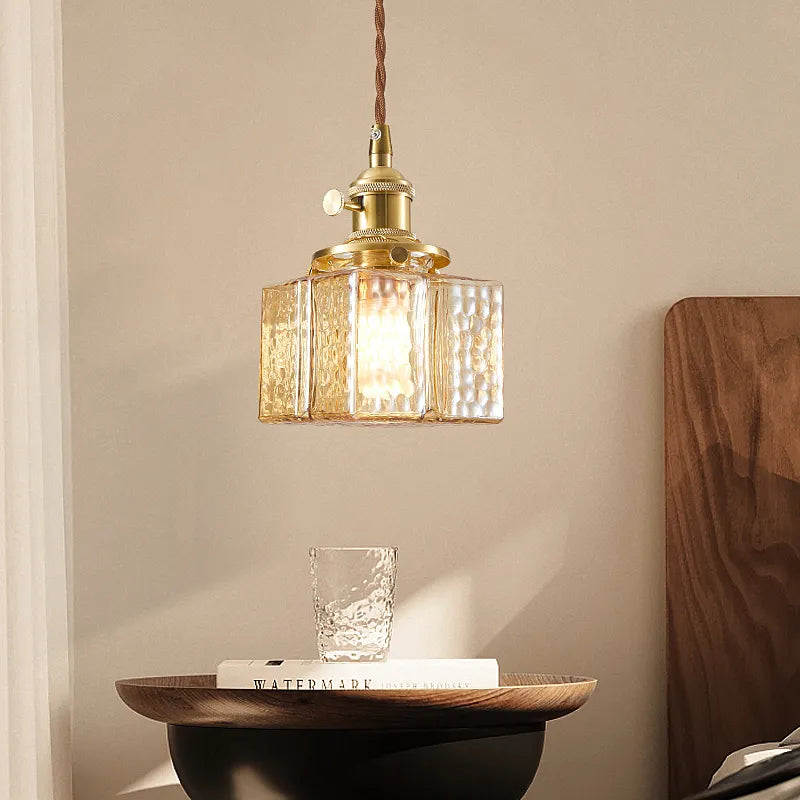 Emily Square Glass Pendant – Clear Glass & Brass-Tone Modern Vintage Light