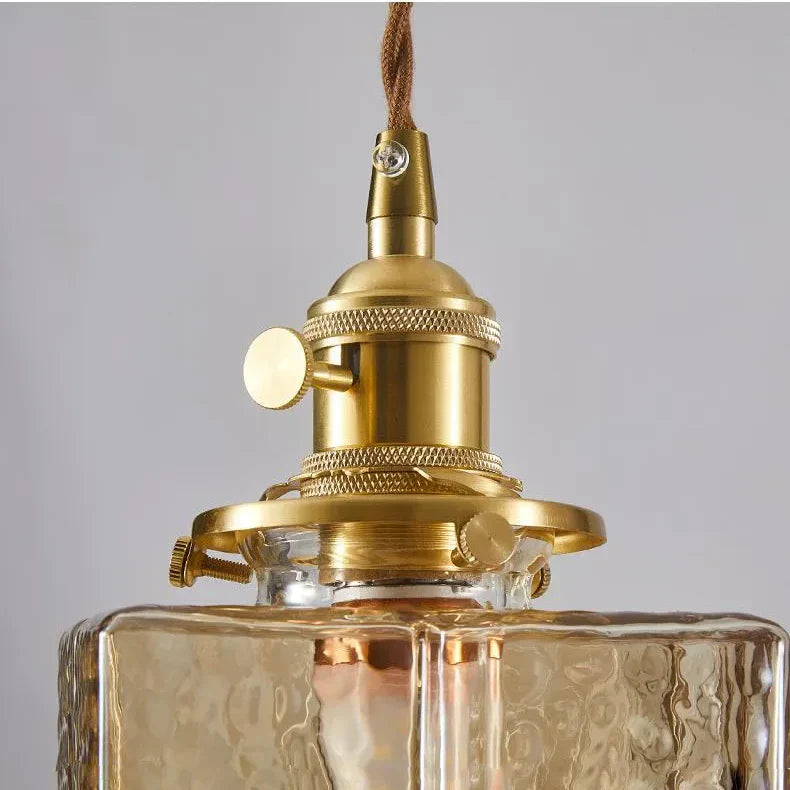 Emily Square Glass Pendant – Clear Glass & Brass-Tone Modern Vintage Light