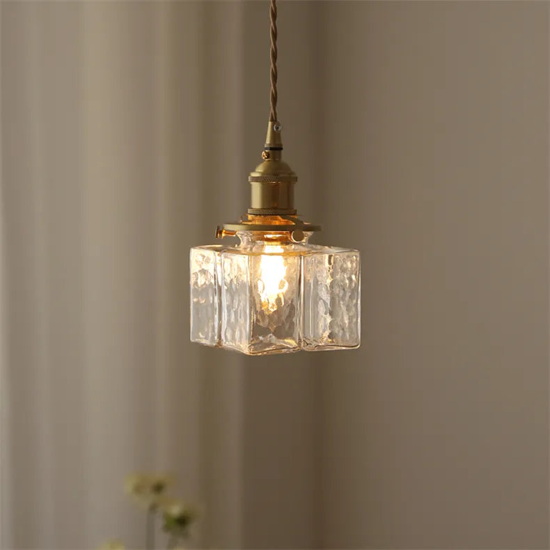 Emily Square Glass Pendant – Clear Glass & Brass-Tone Modern Vintage Light