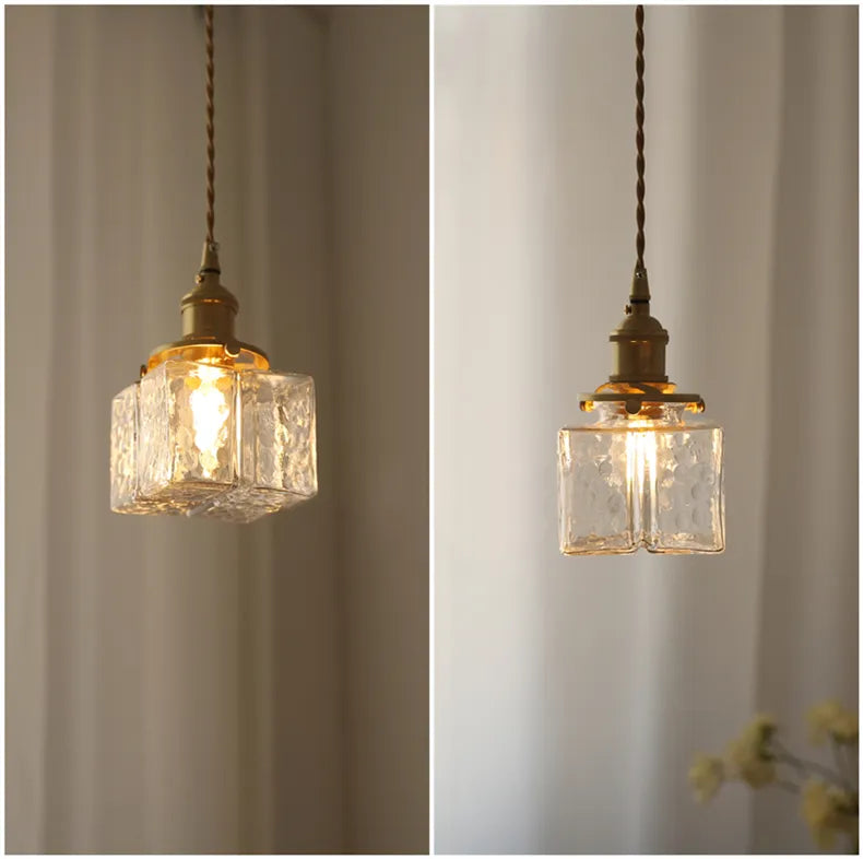 Emily Square Glass Pendant – Clear Glass & Brass-Tone Modern Vintage Light