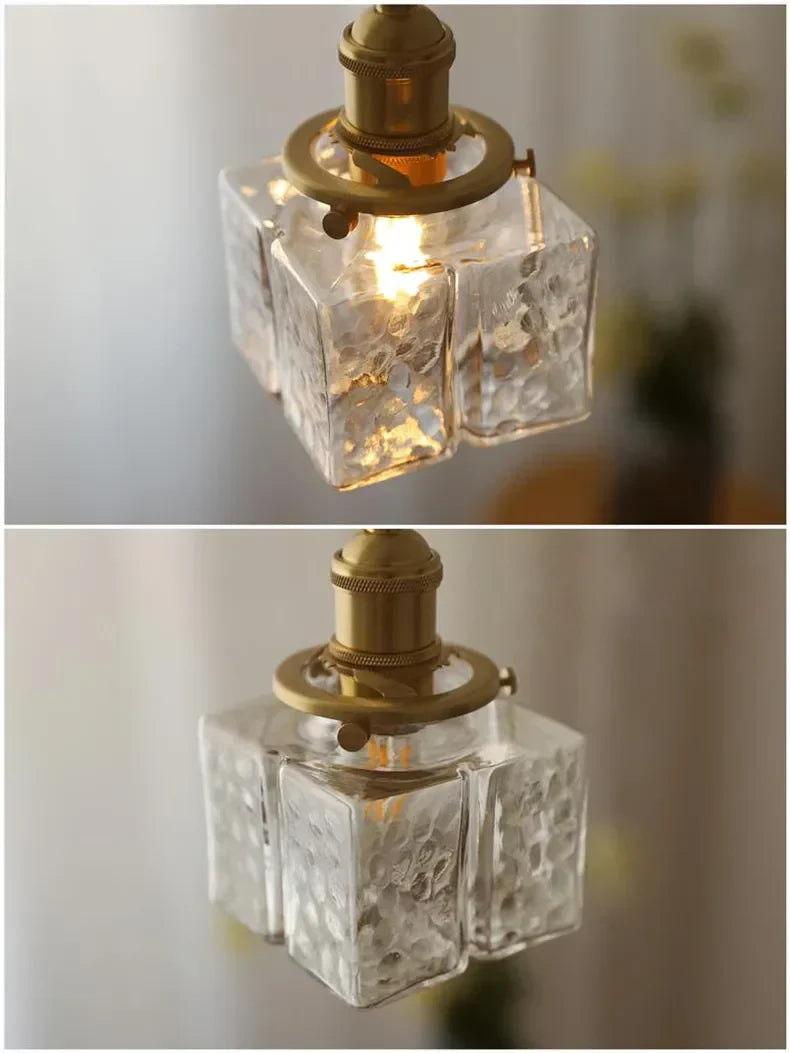 Emily Square Glass Pendant – Clear Glass & Brass-Tone Modern Vintage Light