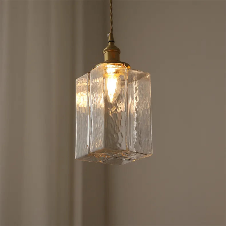 Emily Square Glass Pendant – Clear Glass & Brass-Tone Modern Vintage Light