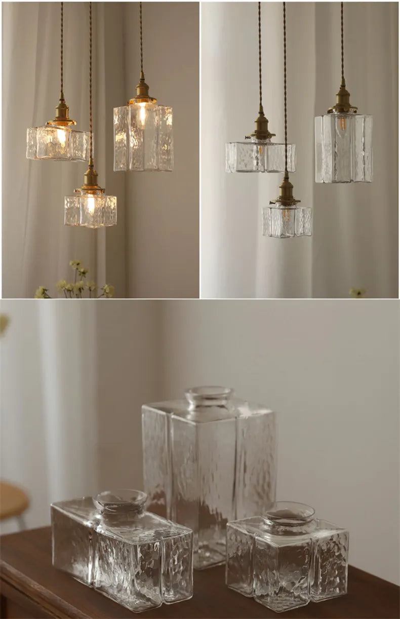 Emily Square Glass Pendant – Clear Glass & Brass-Tone Modern Vintage Light