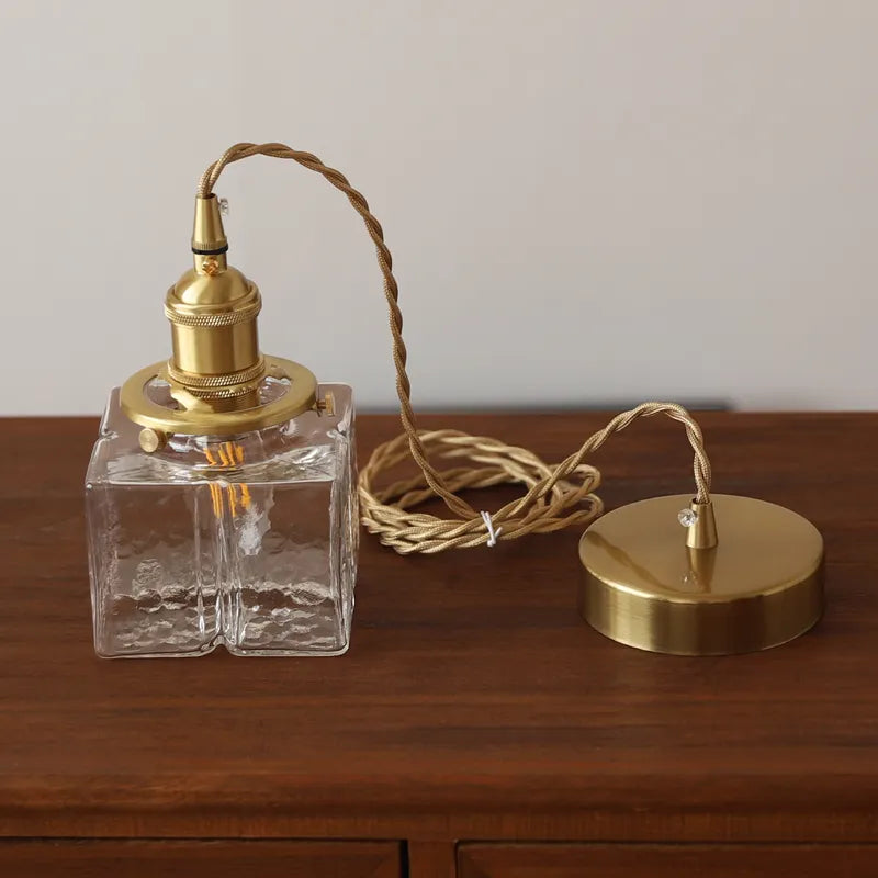 Emily Square Glass Pendant – Clear Glass & Brass-Tone Modern Vintage Light
