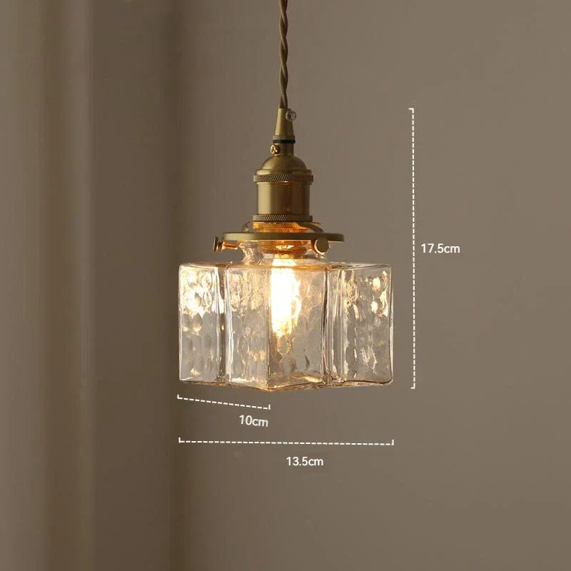 Emily Square Glass Pendant – Clear Glass & Brass-Tone Modern Vintage Light