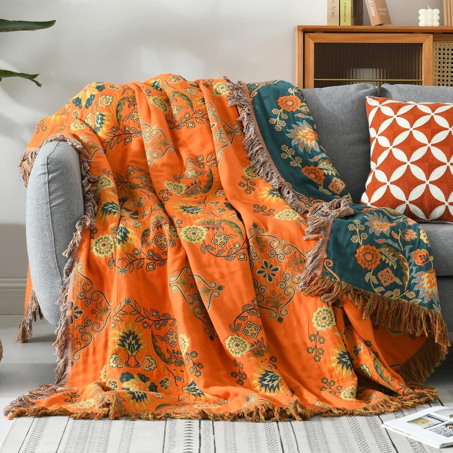 Ciela Reverto Reversible Cotton Floral Throw